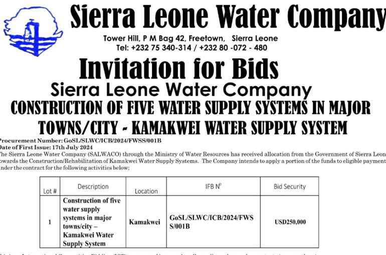 Sierra Leone Water Company    Invitation For Bid