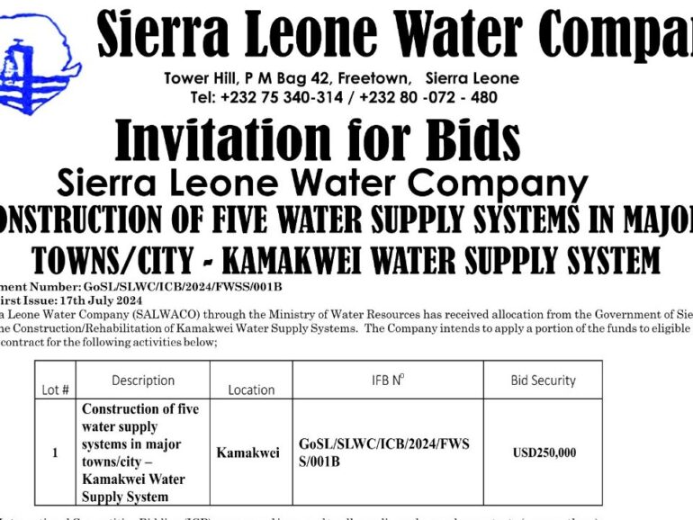 Sierra Leone Water Company    Invitation For Bid